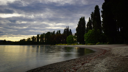 The sunrise in the spring time in Wanaka Lake, Otago, New Zealand