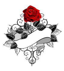 Red rose with ribbon