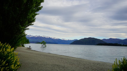 A quiet and tranquil morning in a spring time in Wanaka lake side, New Zealand