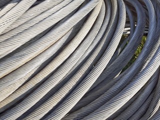 Aluminum electrical power cable. Closeup image of heavy aluminum wire.