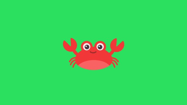 Animation red crab on green background. 
