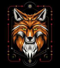 vector fox animal face with ornament background