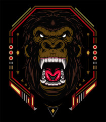 vector gorilla. Head of a gorilla with angry face. The emblem with gorilla for a sport team