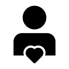 Valentine icon vector male user person profile avatar with heart symbol in a flat color glyph pictogram illustration