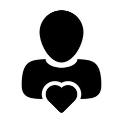 Like icon vector male user person profile avatar with heart symbol in a flat color glyph pictogram illustration
