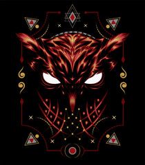 Vector owl. Logo owl, illustration owl with spiritual symbol