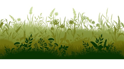 Grass silhouette. Marsh and swamp plains with weed and plants, cartoon wavy meadow. Vector grassland landscape field with growing herbs for green lawn or label organic clean pasture