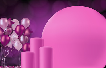 abstract background of pink stand background with balloons and smoke