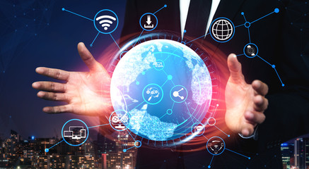 Social media and young people network concept. Modern graphic interface showing online social connection network and media channels to engage customer interaction in the digital business.