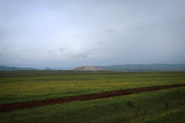 Scenic Dagestan landscape near Sarykum sand dunes, Russia