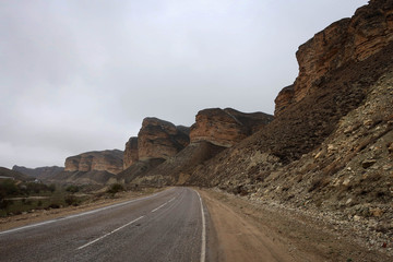 Scenic misty mountain road in Dagestan view, Russia