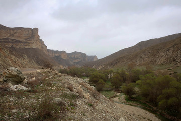 Scenic misty mountain road in Dagestan view, Russia