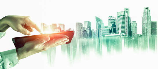 Abstract city building skyline metropolitan area in contemporary color style and futuristic...