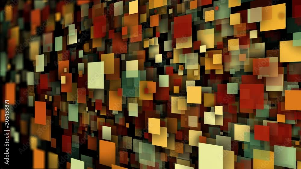 Poster abstract background with multicolored transparent squares and particles. 3d computer rendering