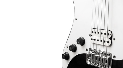 Electric guitar isolated on white. Close up. Space for text.