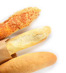 Different fresh bread on white background