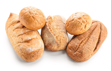 Different fresh bread on white background