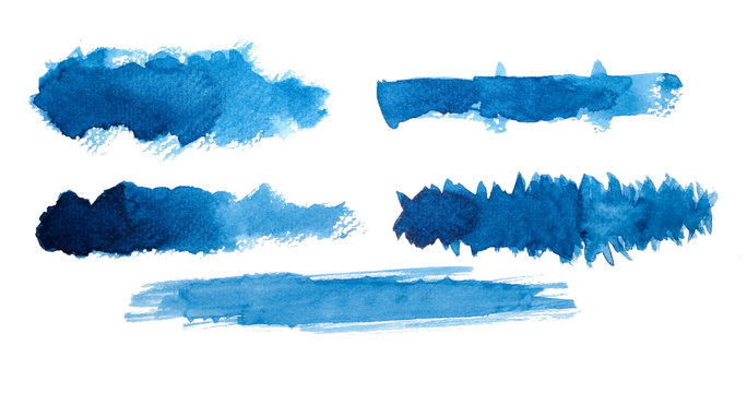 Set Of Blue Water Color Brush Strokes