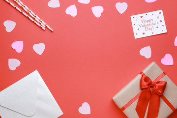 Beautiful composition for Valentine's Day on color background