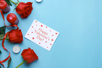 Beautiful composition for Valentine's Day on color background