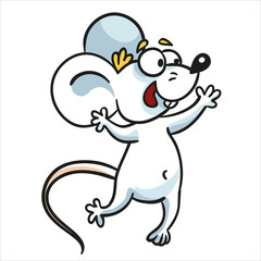 Cartoon happy mouse dancing. Animal cartoon character. Symbol of the Chinese horoscope. Isolated on white background.