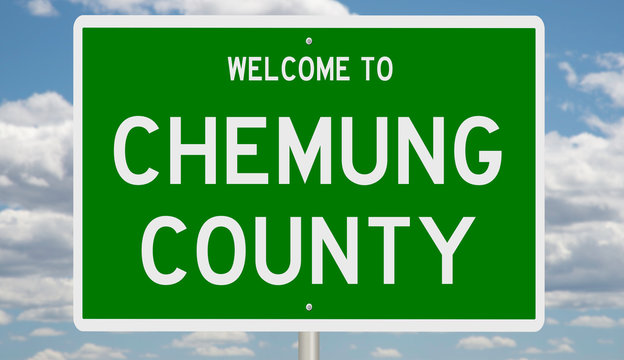Rendering Of A Green 3d Highway Sign For Chemung County