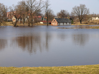 spring landscape with flooded river