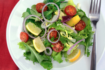 salad and raw vegetables on a plate