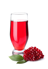 Glass of tasty pomegranate juice isolated on white