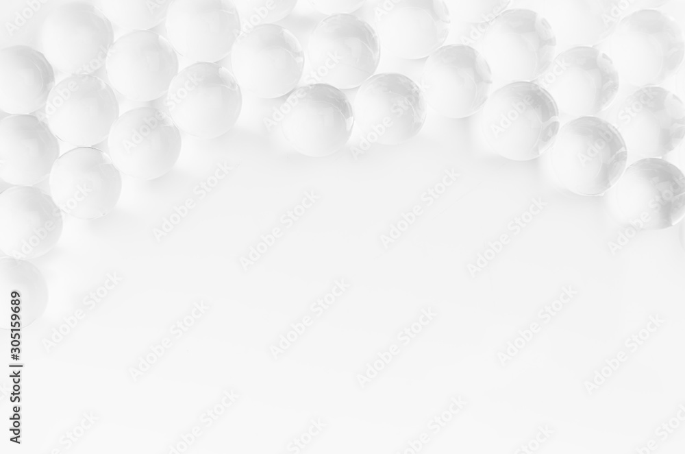 Poster white abstract pattern of transparent spheres as decorative border - bubbles background.