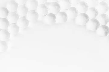 White abstract pattern of transparent spheres as decorative border - bubbles background.