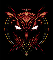 Vector owl. Logo owl, illustration owl with spiritual symbol