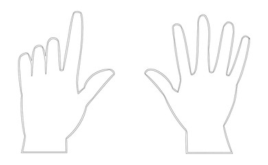 Two hands line vector icon isolated on white background. Hands touching something. Gentle touch feeling fingers. Blind people reading. Vector image