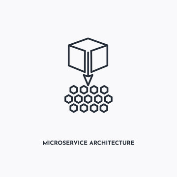 Microservice Architecture Outline Icon. Simple Linear Element Illustration. Isolated Line Microservice Architecture Icon On White Background. Thin Stroke Sign Can Be Used For Web, Mobile And UI.