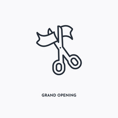 grand opening outline icon. Simple linear element illustration. Isolated line grand opening icon on white background. Thin stroke sign can be used for web, mobile and UI.