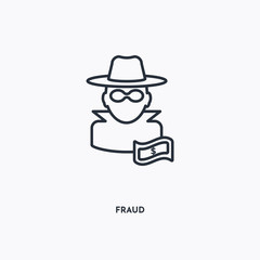 fraud outline icon. Simple linear element illustration. Isolated line fraud icon on white background. Thin stroke sign can be used for web, mobile and UI.