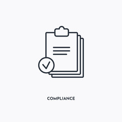 compliance outline icon. Simple linear element illustration. Isolated line compliance icon on white background. Thin stroke sign can be used for web, mobile and UI.