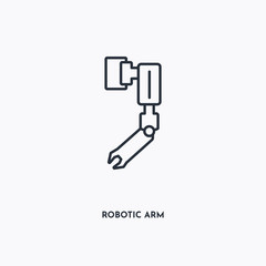 robotic arm outline icon. Simple linear element illustration. Isolated line robotic arm icon on white background. Thin stroke sign can be used for web, mobile and UI.
