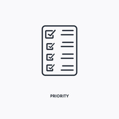 Priority outline icon. Simple linear element illustration. Isolated line Priority icon on white background. Thin stroke sign can be used for web, mobile and UI.