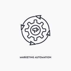 Marketing Automation outline icon. Simple linear element illustration. Isolated line Marketing Automation icon on white background. Thin stroke sign can be used for web, mobile and UI.