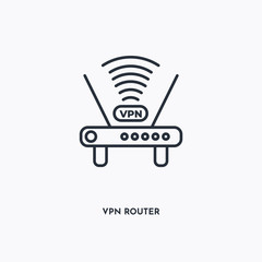 Vpn Router outline icon. Simple linear element illustration. Isolated line Vpn Router icon on white background. Thin stroke sign can be used for web, mobile and UI.