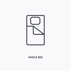 Single bed outline icon. Simple linear element illustration. Isolated line Single bed icon on white background. Thin stroke sign can be used for web, mobile and UI.