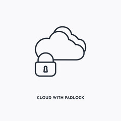 Cloud with padlock outline icon. Simple linear element illustration. Isolated line Cloud with padlock icon on white background. Thin stroke sign can be used for web, mobile and UI.