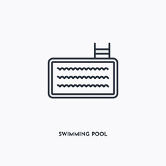 Swimming pool outline icon. Simple linear element illustration. Isolated line Swimming pool icon on white background. Thin stroke sign can be used for web, mobile and UI.