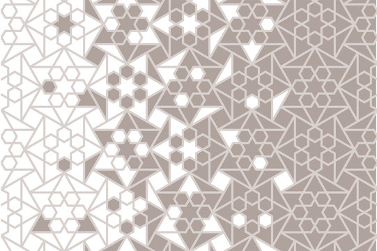 Islamic arabic vector background. Geometric arabian halftone texture with mosaic disintegration 