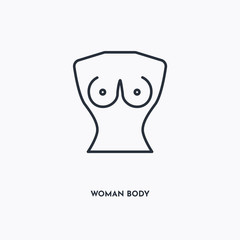 woman body outline icon. Simple linear element illustration. Isolated line woman body icon on white background. Thin stroke sign can be used for web, mobile and UI.