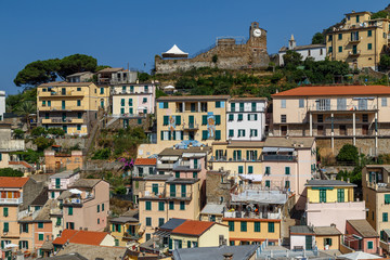 RIOMAGGIORE / ITALY - JULY 2015: View to coastal Riomaggiore village in Cinque Terre, Italy