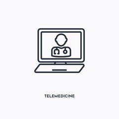 telemedicine outline icon. Simple linear element illustration. Isolated line telemedicine icon on white background. Thin stroke sign can be used for web, mobile and UI.
