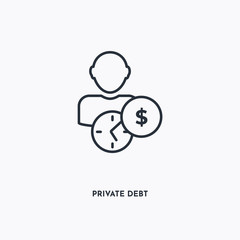 Private debt outline icon. Simple linear element illustration. Isolated line Private debt icon on white background. Thin stroke sign can be used for web, mobile and UI.