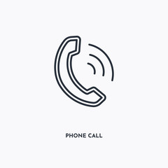 Obraz premium ikona zarys rozmowy telefonicznej. Prosta ilustracja elementu liniowego. Ikona rozmowy telefonicznej na białym tle linia na białym tle. Znak cienkiego obrysu może być używany w Internecie, na urządzeniach mobilnych i w interfejsie użytkownika.